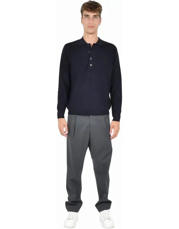 Sweater With Ribbed Polo Collar And Button Placket