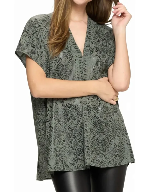 Snake Print Double V-neck Top