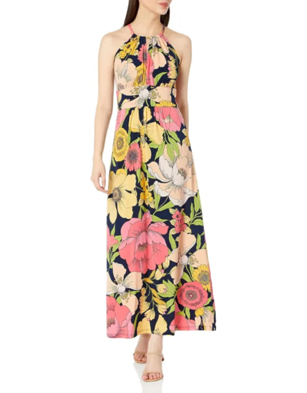 Floral Print Halter Maxi Dress