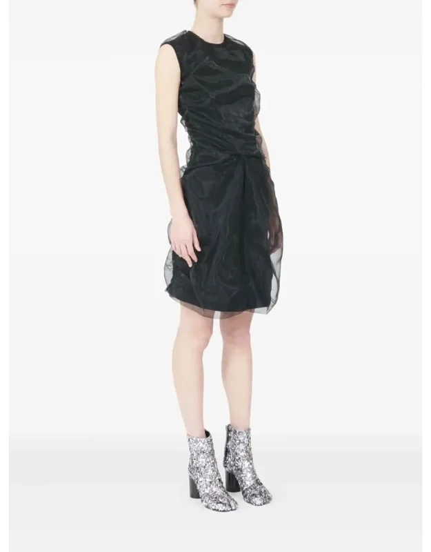 Midi Dress With Gathered Bodice And Ruffled Hem