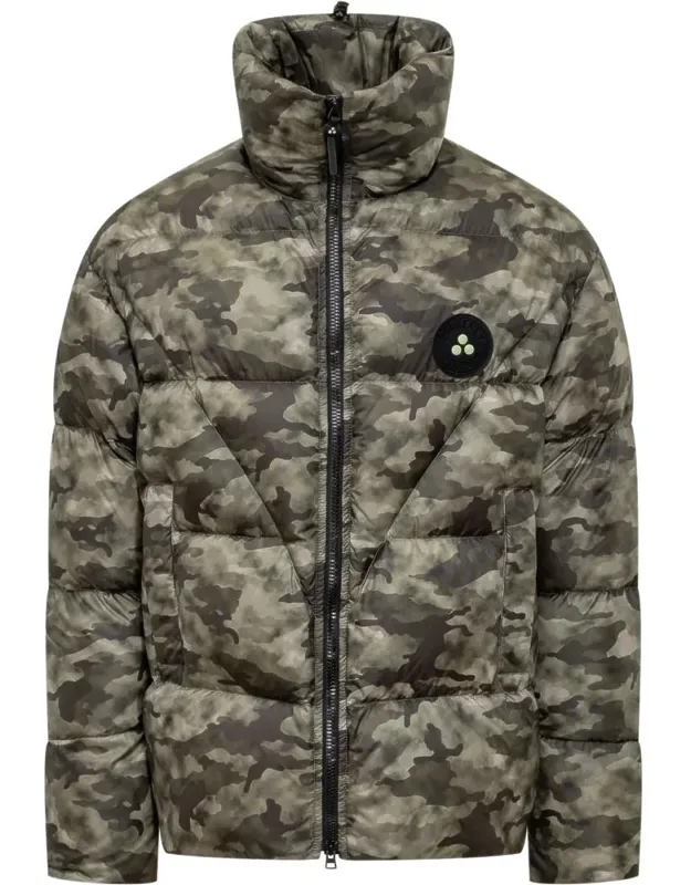 Camo Down Jacket With Zip Closure
