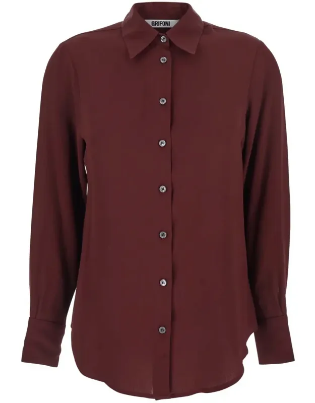 Bordeaux Shirt With Classic Collar And Buttoned Cuffs In Cotton Blend