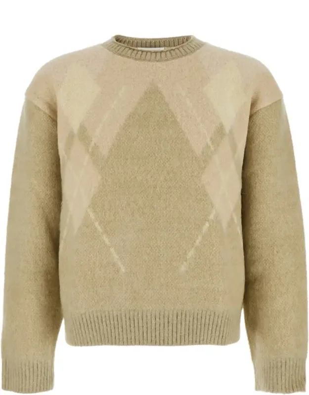 Crewneck Sweater With All-over Argyle Motif In Wool Blend