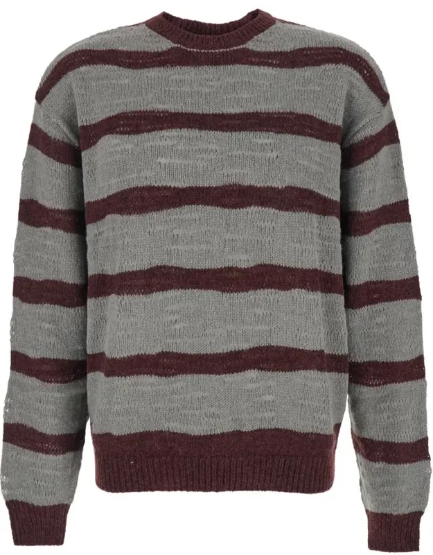 Crew Neck Sweater With All-over Striped Motif In Wool Blend