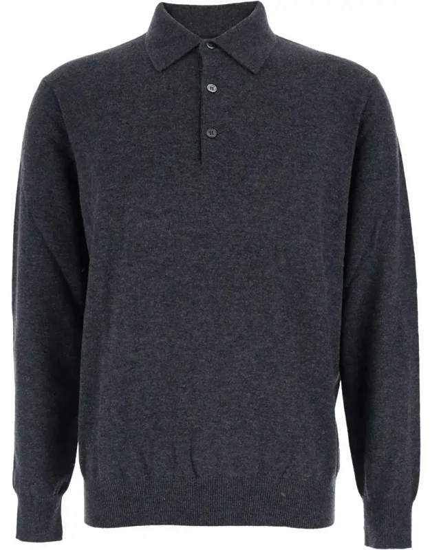 Sweater With Polo Shirt Style Collar And Long Sleeves In Wool Blend