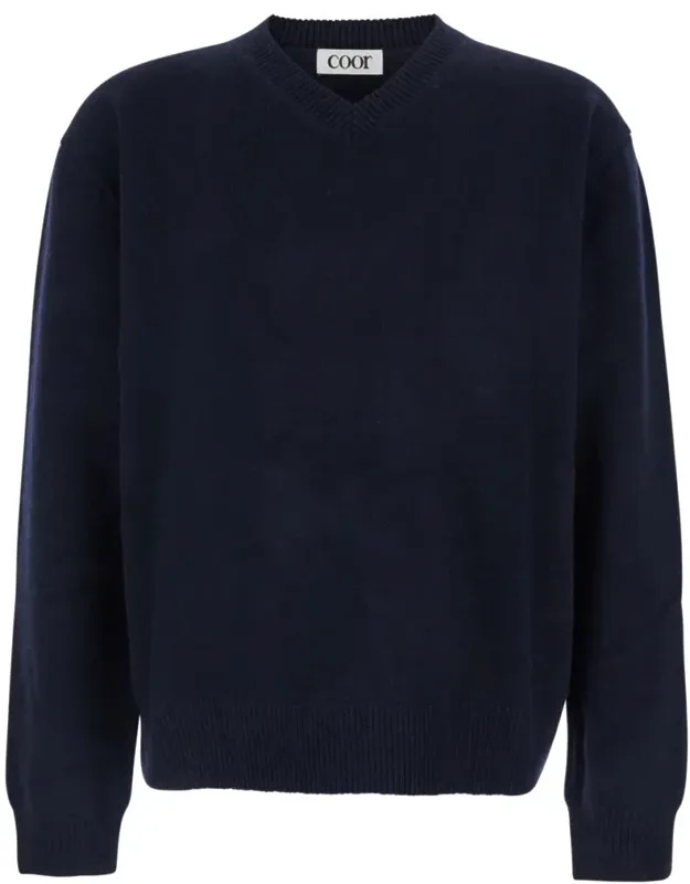 Sweater With V Neck And Ribbed Trims In Wool