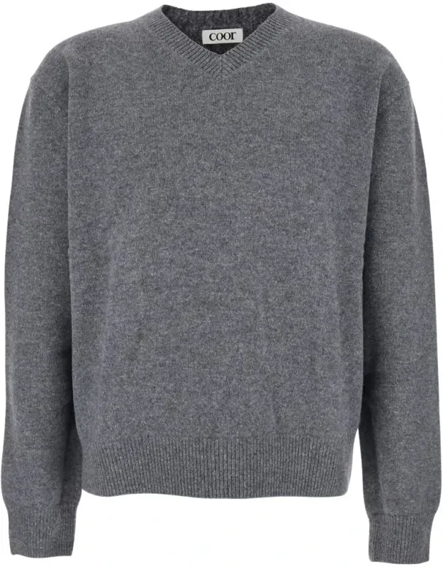 Sweater With V Neck And Ribbed Trims In Wool