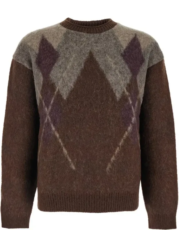 Crewneck Sweater With All-over Argyle Motif In Wool Blend