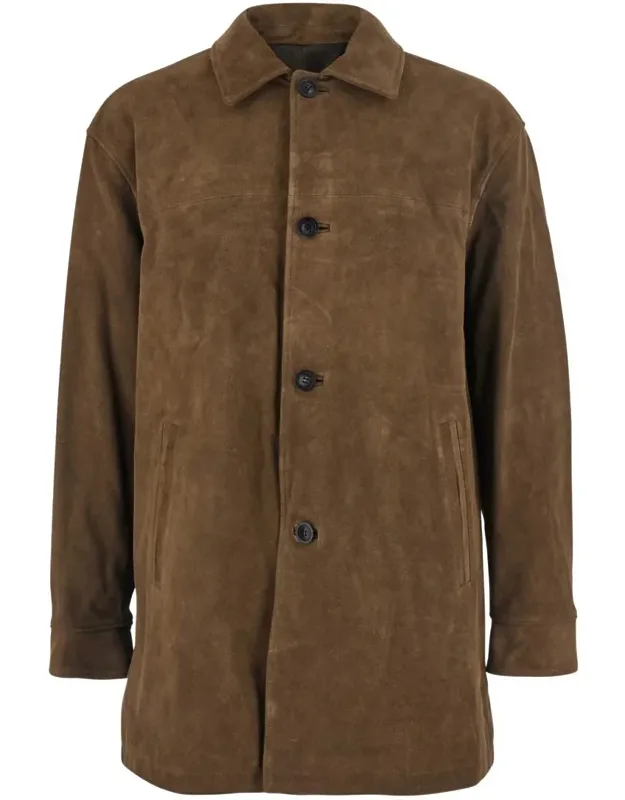 Coat With Classic Collar In Suede