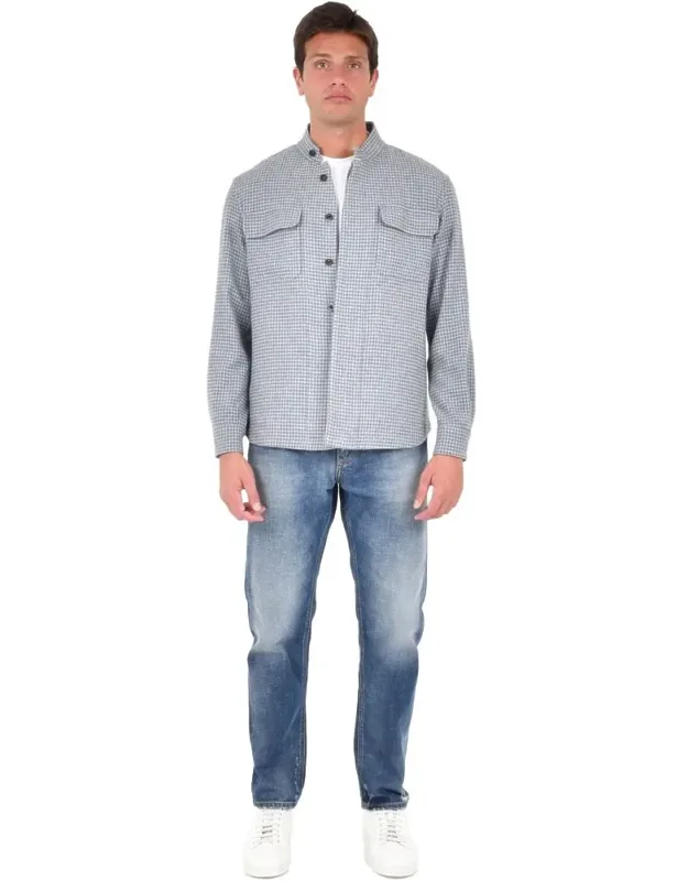 Jacket With Guru Collar And Houndstooth Pattern