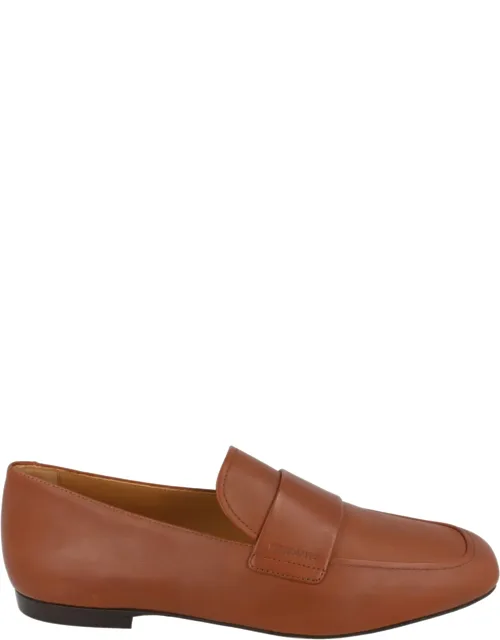 Gedeone Leather Loafers With Vamp Strap Accent And Square Toe