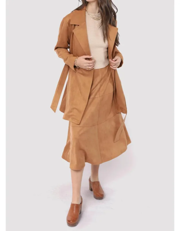 Faux Suede Belted Coat