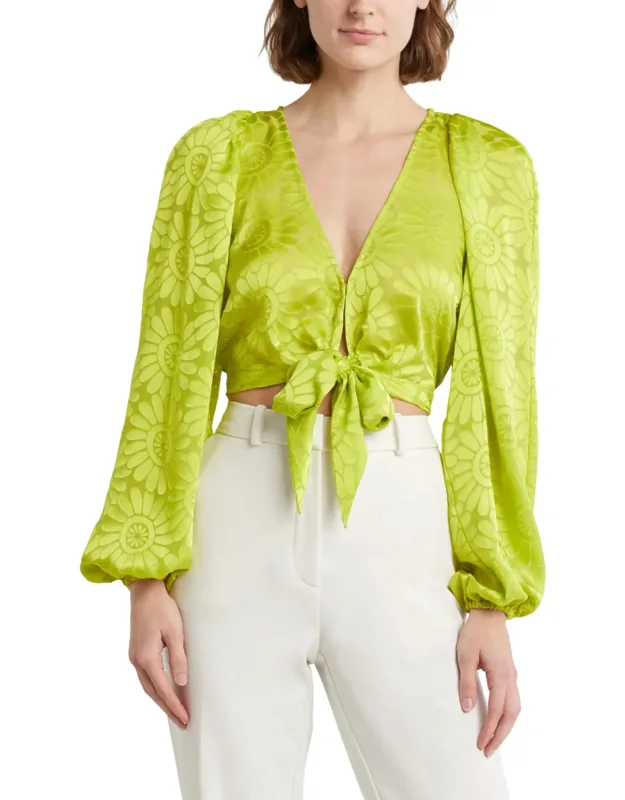 Briana Plunge Neck Tie Front Top