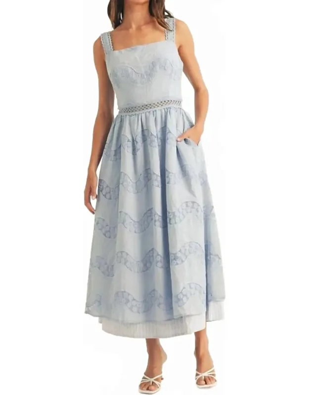 Square Neck A-line Lace Midi Dress