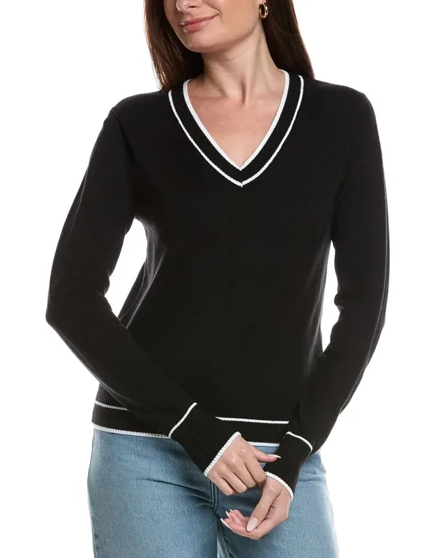 Stipe Trim V-neck Sweater