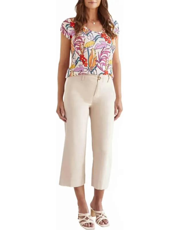 High Rise Fly Front Capri Pants
