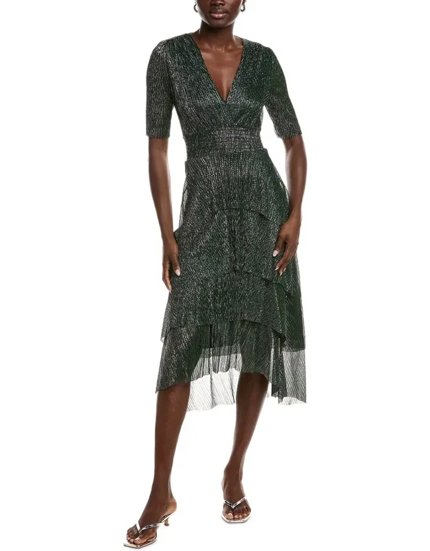 Metallic Tiered Midi Dress