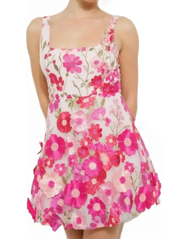 Sleeveless 3d Floral Embroidered Mini Dress