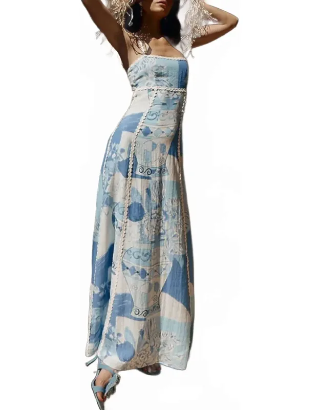 Cutout Back Printed Square Neck Maxi Dress