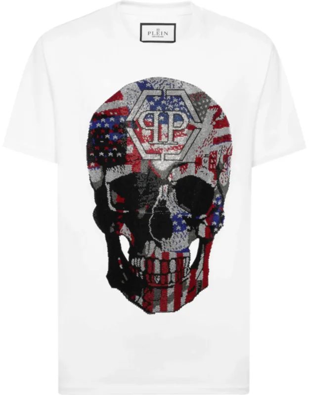 Round Neck T-shirt With Rhinestoned Pattern And Logoed Patch