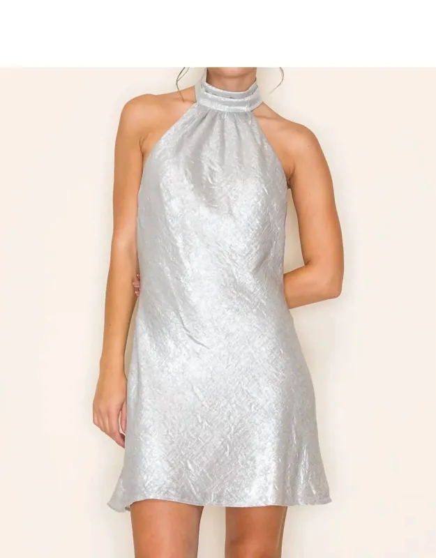 Metallic Shine Halter Neck Mini Dress