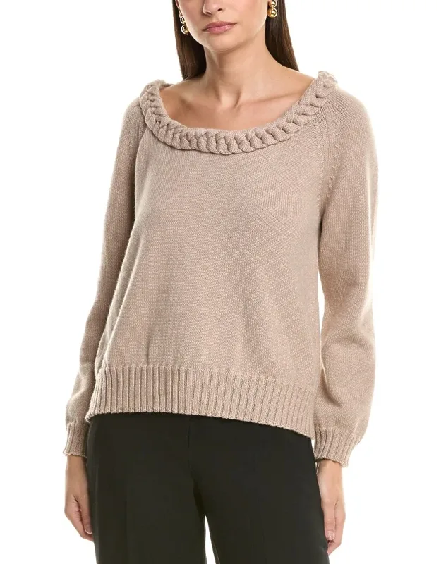 Braided Neckline Wool Sweater