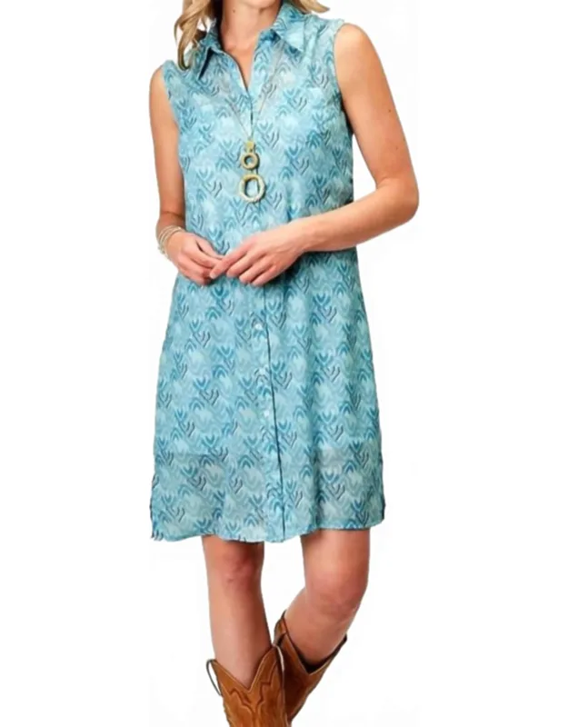 Ikat Chevron Print Sleeveless Dress