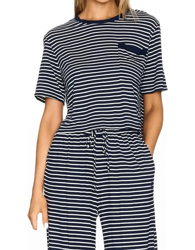 Stripe Jersey Crop Pocket Tee