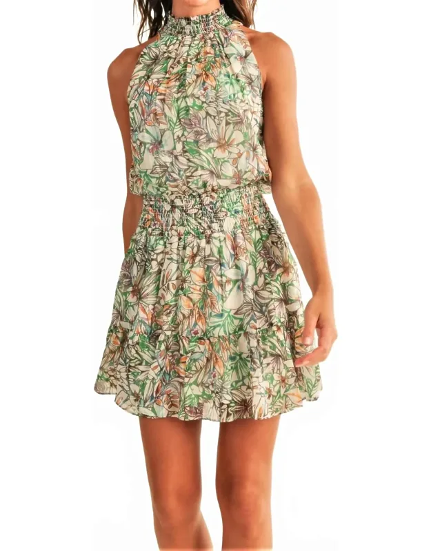 High Neck Floral Mini Dress