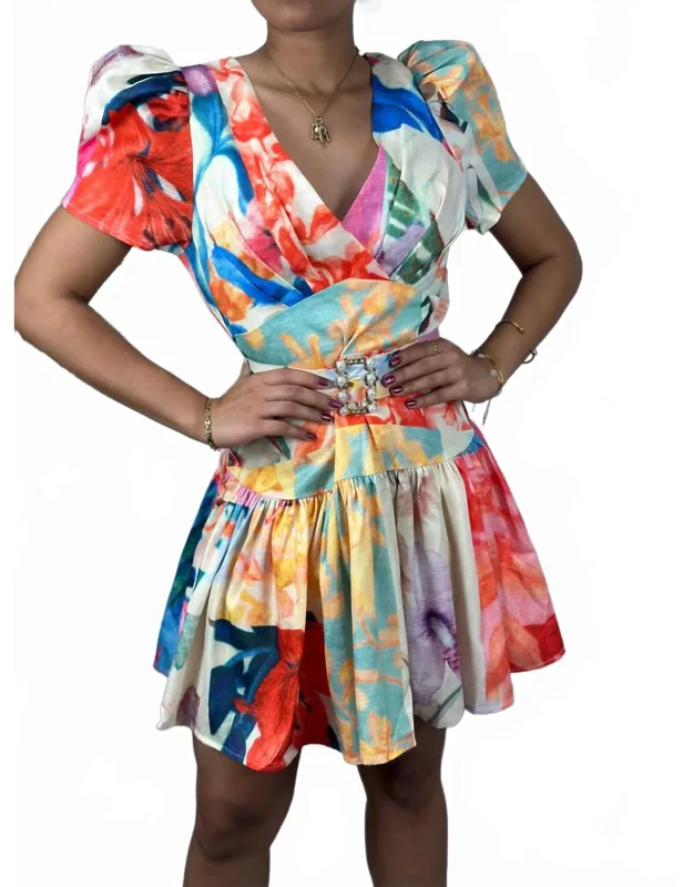 Floral Belted Tiered Mini Dress