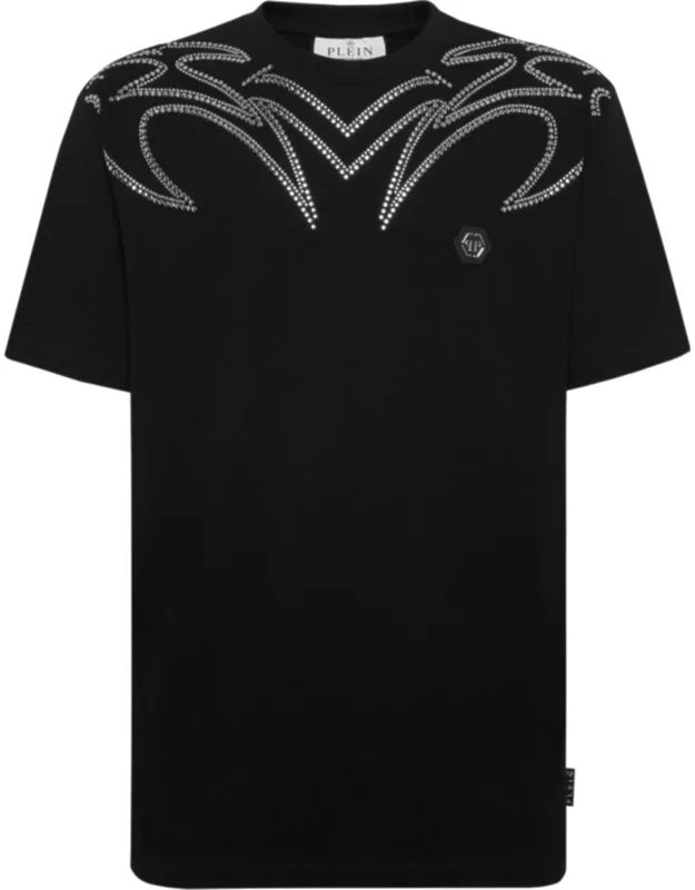 Round Neck T-shirt With Stud Applications And Rib Knit Neckline