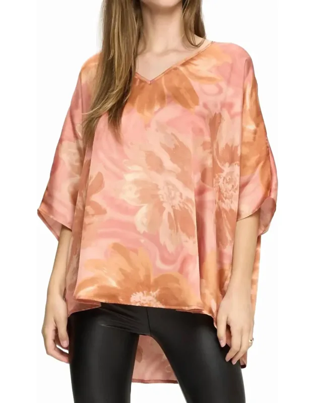 Floral Print Poncho Tunic Top