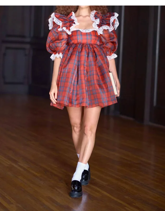 Frill Mini Dress In Tartan