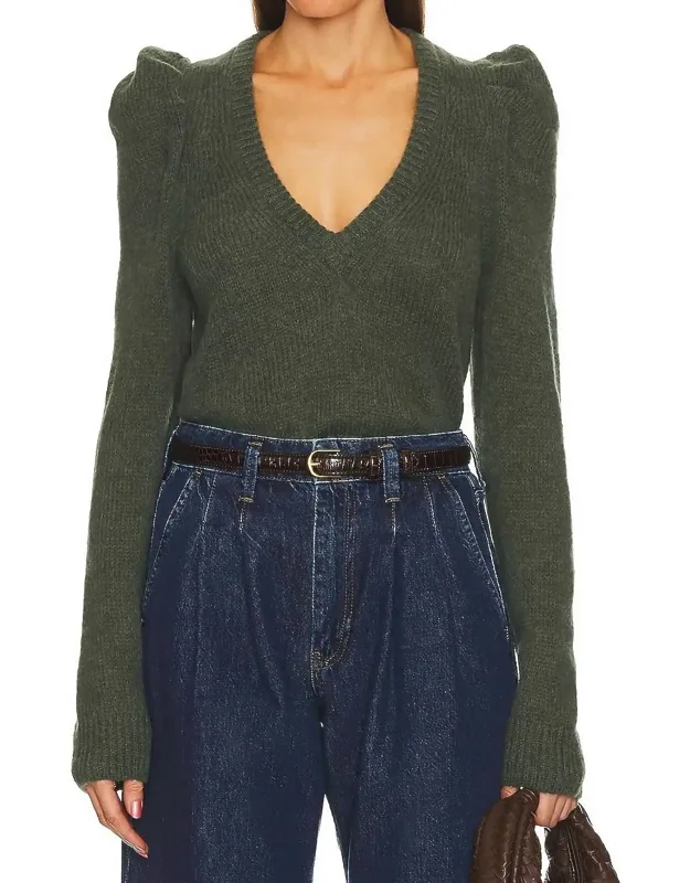 Puff Shoulder V-neck Pullover