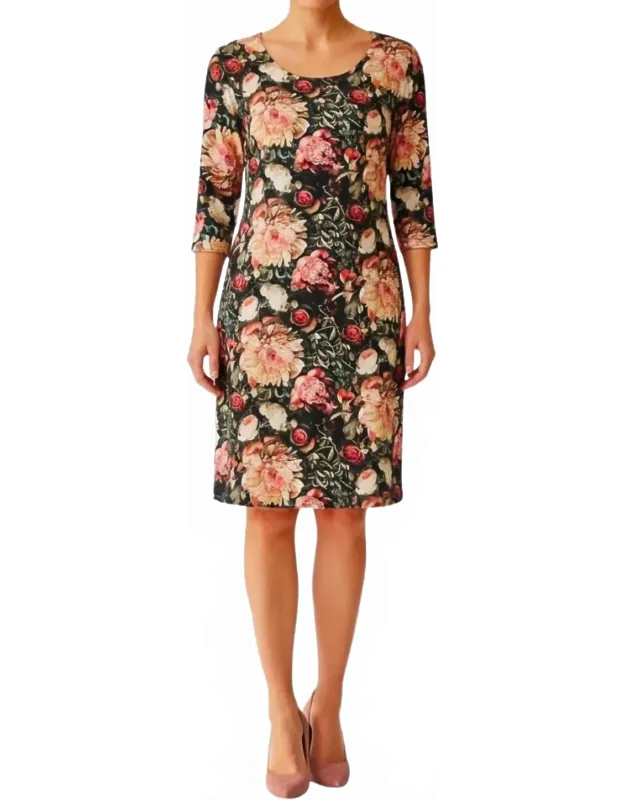 Vintage Floral Print Knit Midi Dress