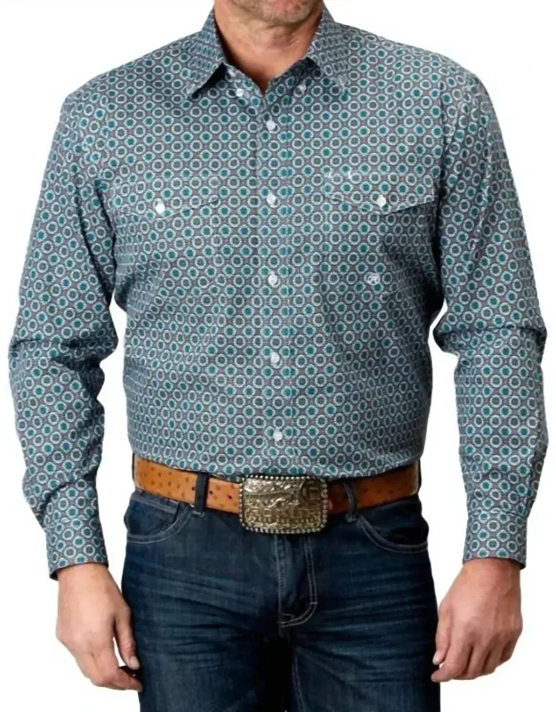 Long Sleeve Button Medallion Print Shirt