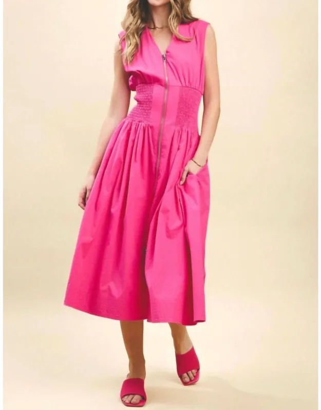 Zip Front Midi Dress