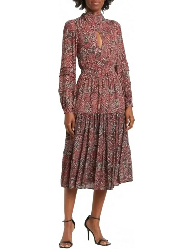 Gathered Printed Midi Dress