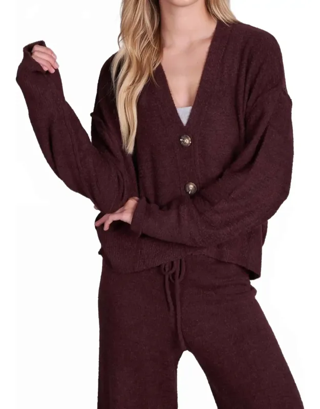 V-neck Wide Cuff Knit Cardigan And Pants