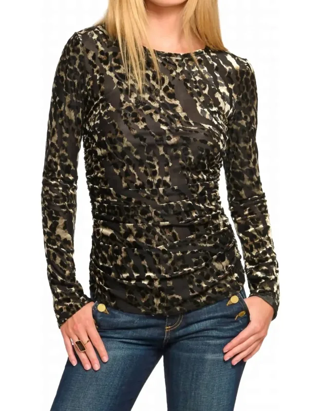 Ruched Knit Top In Animal Burnout