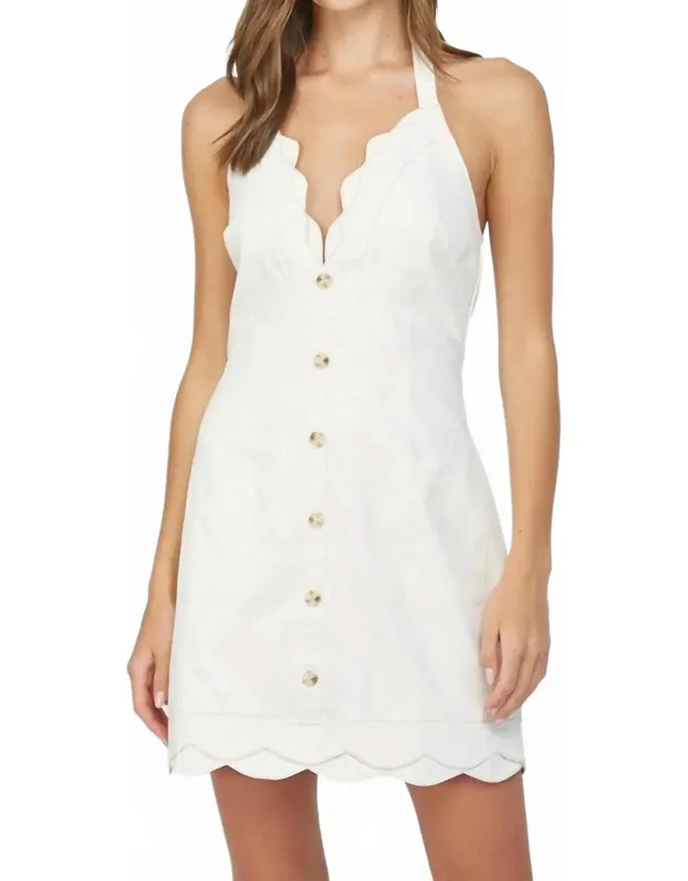 Halter V-neck Scallop Edge Mini Dress