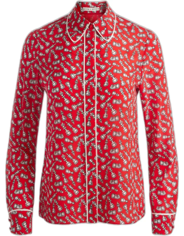 Willa Placket Top With Piping Detail