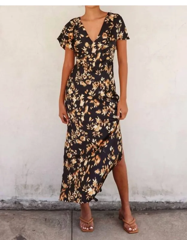 Flutter Sleeve Satin Maxi Dress