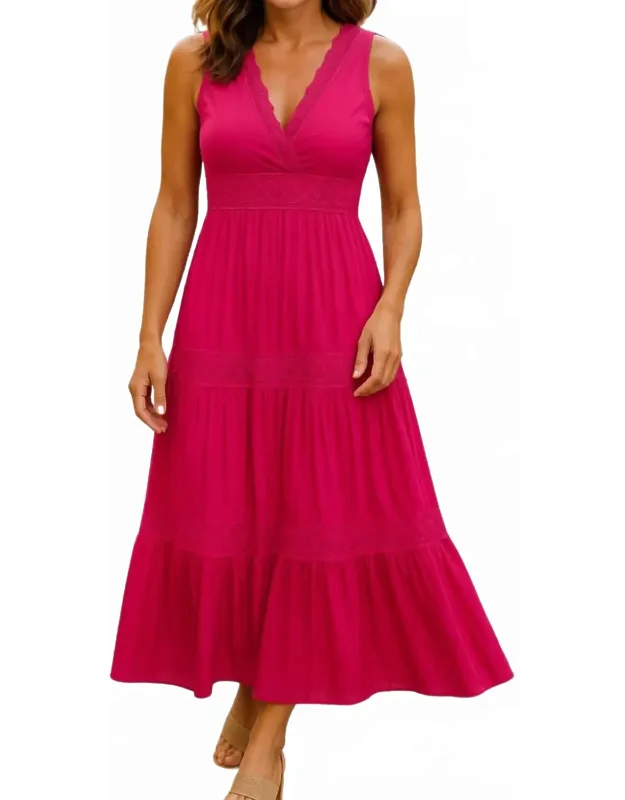 Lace Trip Ruffle V-neck Maxi Dress