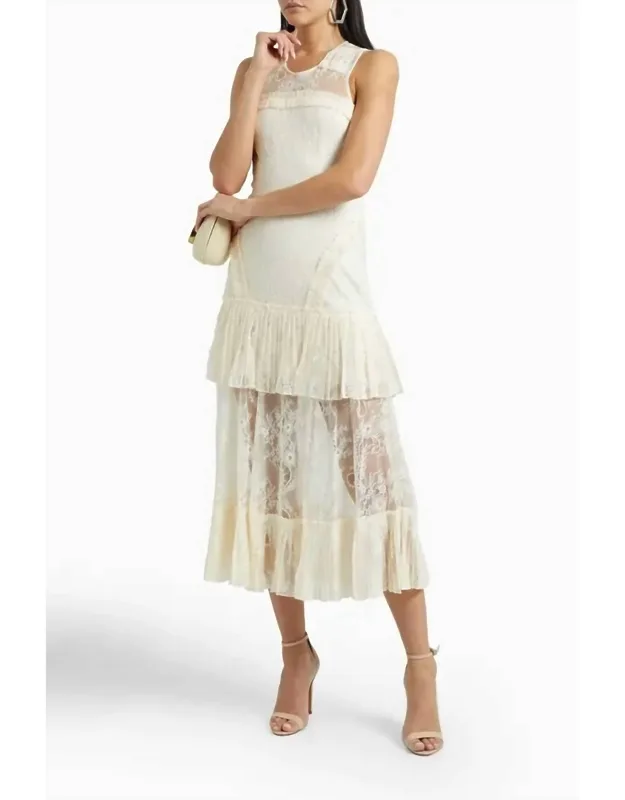 Feliciana Tie-back Pleated Chantilly Lace Midi Dress