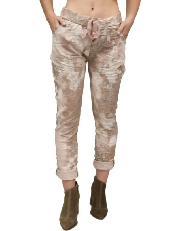 Brillare Silver Glitter Splashed Paint Tie Waist Cropped Pants