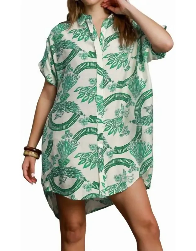 Printed Button Front Dress