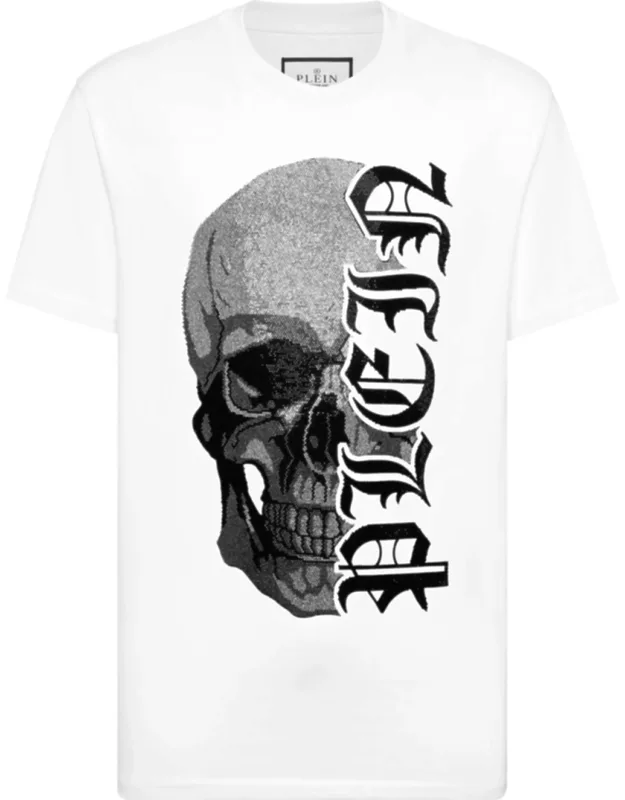 Round Neck T-shirt With Rhinestoned Pattern And Logoed Patch