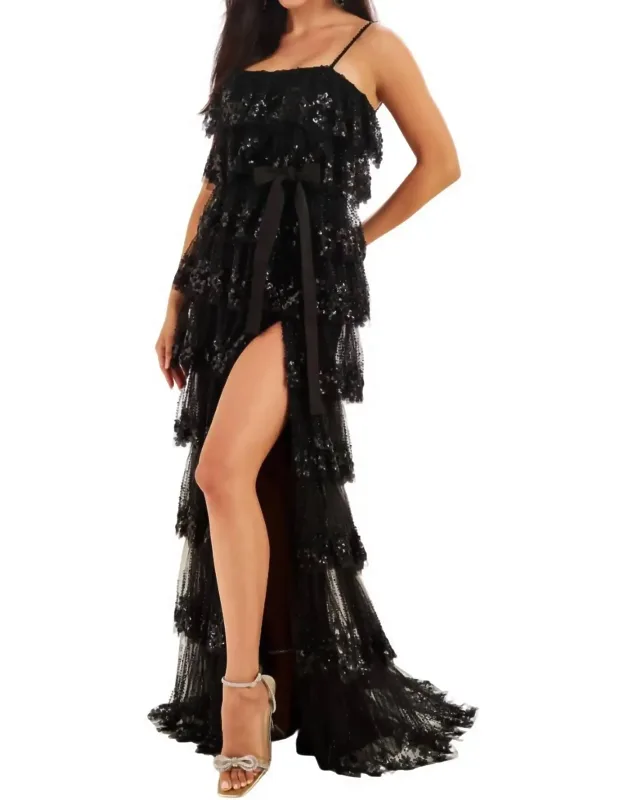 Embroidered Tulle Tiered Ruffle Prom Dress