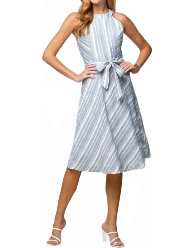 Halter Neck Multiple Stripe Midi Dress